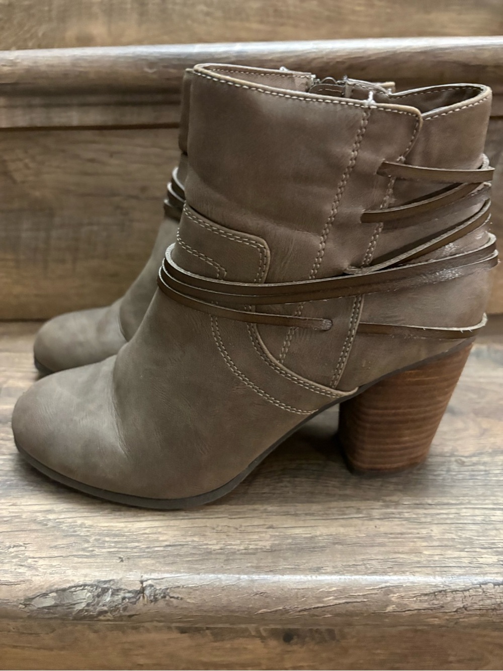 Madden Girl Taupe Wrap-Strap Ankle Boots